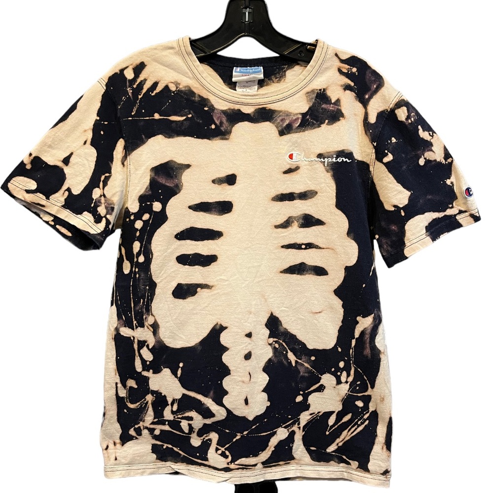 Vintage Champion T-Shirt tie-dye skeleton size small.